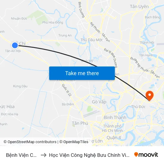 Bệnh Viện Củ Chi to Học Viện Công Nghệ Bưu Chính Viễn Thông map