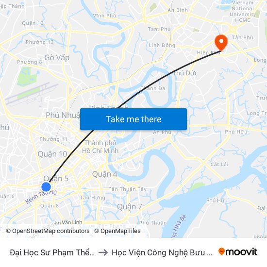 Đại Học Sư Phạm Thể Dục Thể Thao to Học Viện Công Nghệ Bưu Chính Viễn Thông map