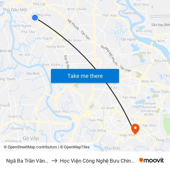 Ngã Ba Trần Văn Ơn - D1 to Học Viện Công Nghệ Bưu Chính Viễn Thông map