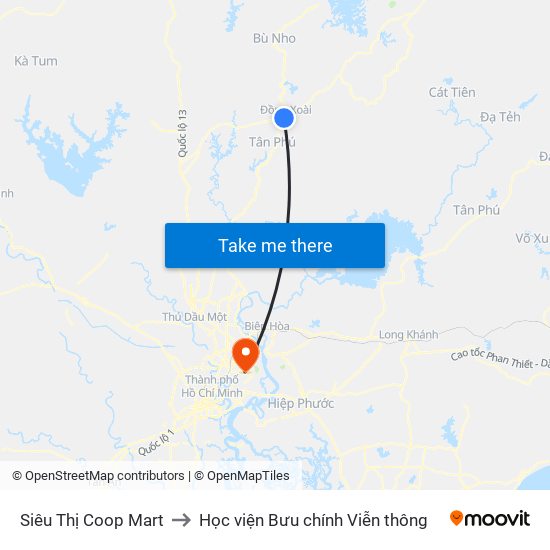 Siêu Thị Coop Mart to Học viện Bưu chính Viễn thông map