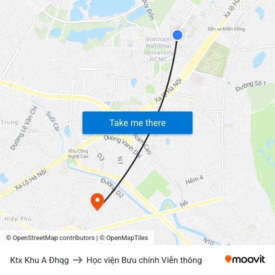 Ktx Khu A Đhqg to Học viện Bưu chính Viễn thông map