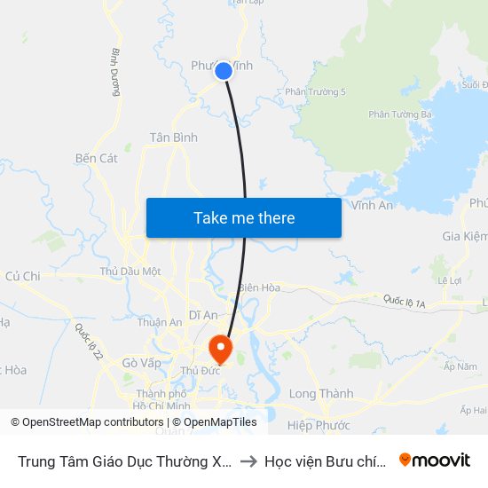 Trung Tâm Giáo Dục Thường Xuyên Huyện Phú Giáo to Học viện Bưu chính Viễn thông map