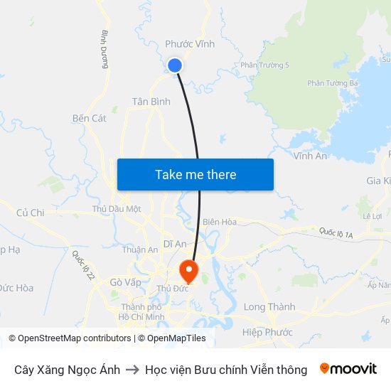 Cây Xăng Ngọc Ánh to Học viện Bưu chính Viễn thông map