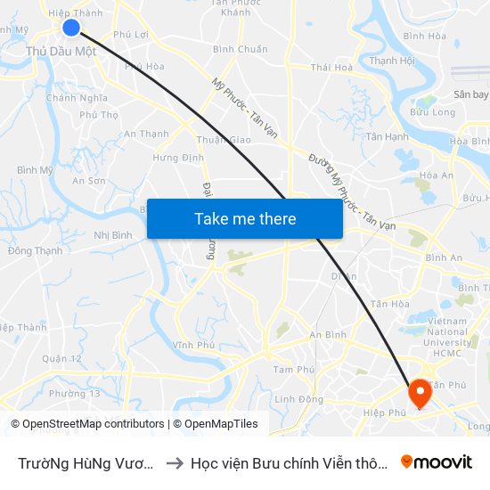 TrườNg HùNg Vương to Học viện Bưu chính Viễn thông map