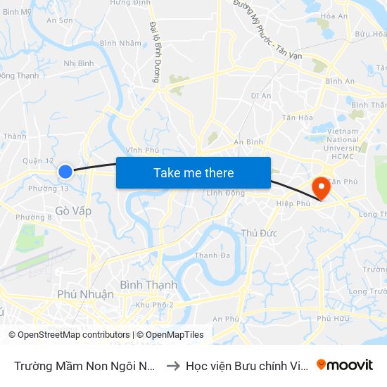 Trường Mầm Non Ngôi Nhà Trẻ Thơ to Học viện Bưu chính Viễn thông map