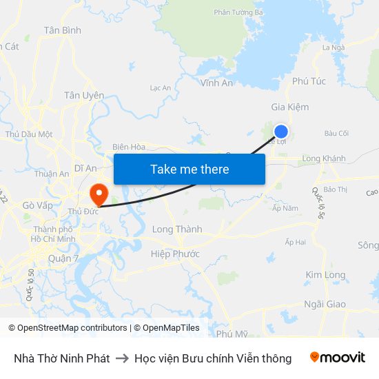 Nhà Thờ Ninh Phát to Học viện Bưu chính Viễn thông map