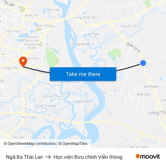 Ngã Ba Thái Lan to Học viện Bưu chính Viễn thông map