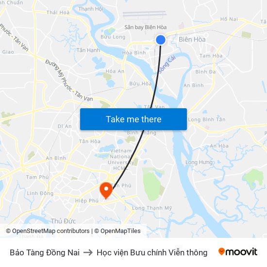 Bảo Tàng Đồng Nai to Học viện Bưu chính Viễn thông map