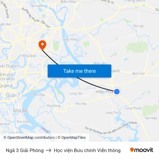Ngã 3 Giải Phóng to Học viện Bưu chính Viễn thông map