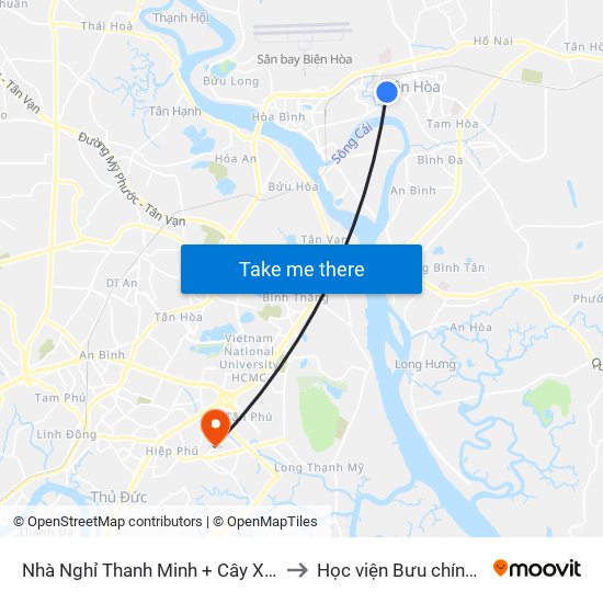 Nhà Nghỉ Thanh Minh + Cây Xăng Số 6 Tân Mai to Học viện Bưu chính Viễn thông map