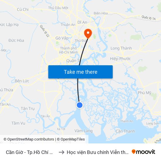 Cần Giờ - Tp.Hồ Chí Minh to Học viện Bưu chính Viễn thông map