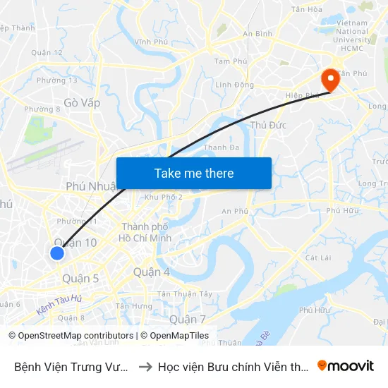 Bệnh Viện Trưng Vương to Học viện Bưu chính Viễn thông map