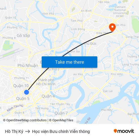 Hồ Thị Kỷ to Học viện Bưu chính Viễn thông map