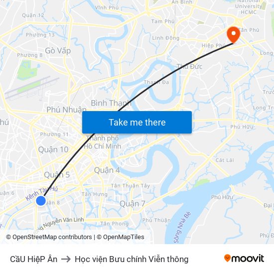 CầU HiệP Ân to Học viện Bưu chính Viễn thông map