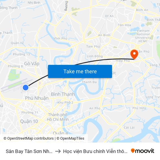 Sân Bay Tân Sơn Nhất to Học viện Bưu chính Viễn thông map