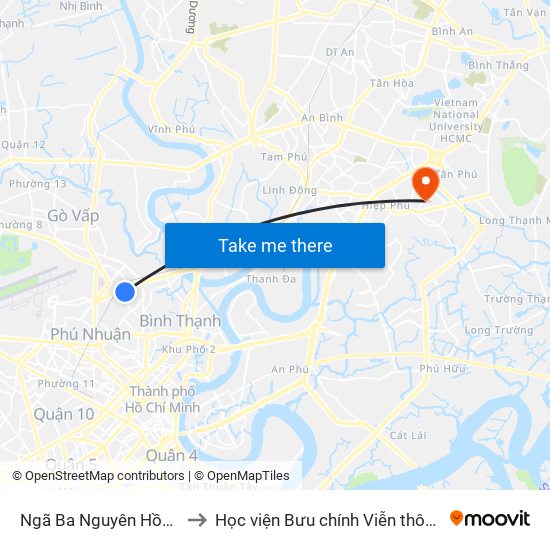 Ngã Ba Nguyên Hồng to Học viện Bưu chính Viễn thông map