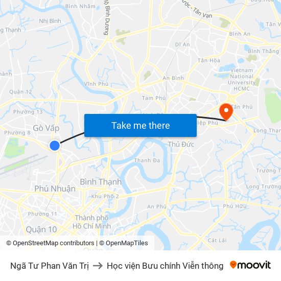 Ngã Tư Phan Văn Trị to Học viện Bưu chính Viễn thông map