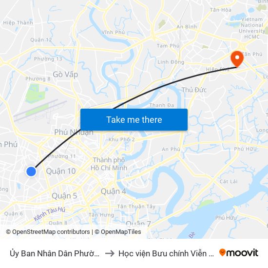 Ủy Ban Nhân Dân Phường 10 to Học viện Bưu chính Viễn thông map