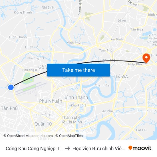 Cổng Khu Công Nghiệp Tân Bình to Học viện Bưu chính Viễn thông map