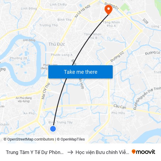 Trung Tâm Y Tế Dự Phòng Quận 2 to Học viện Bưu chính Viễn thông map