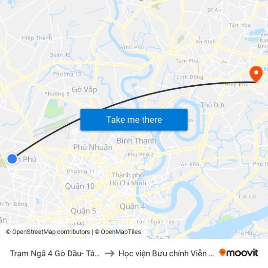 Trạm Ngã 4 Gò Dầu- Tân Quý to Học viện Bưu chính Viễn thông map