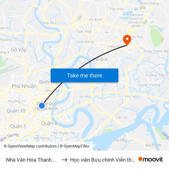 Nhà Văn Hóa Thanh Niên to Học viện Bưu chính Viễn thông map