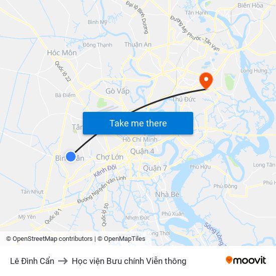 Lê Đình Cẩn to Học viện Bưu chính Viễn thông map