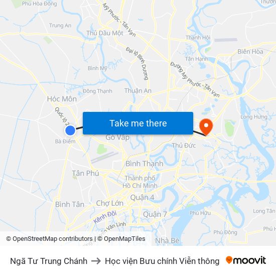 Ngã Tư Trung Chánh to Học viện Bưu chính Viễn thông map