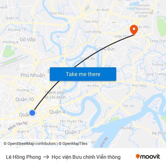 Lê Hồng Phong to Học viện Bưu chính Viễn thông map