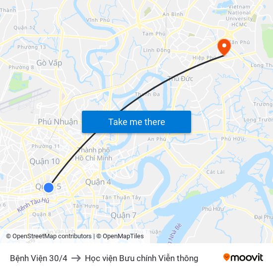 Bệnh Viện 30/4 to Học viện Bưu chính Viễn thông map