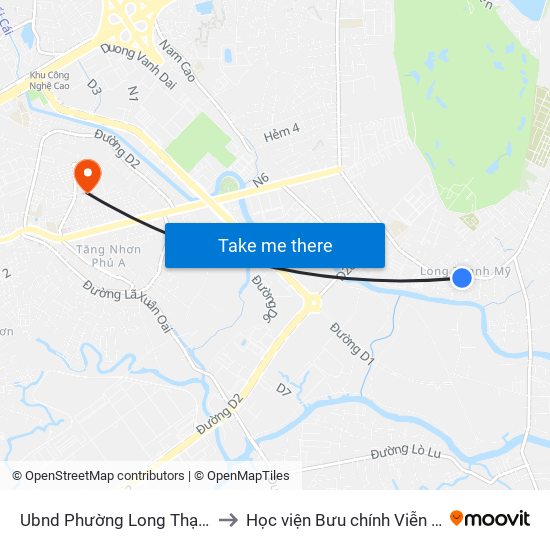Ubnd Phường Long Thạnh Mỹ to Học viện Bưu chính Viễn thông map
