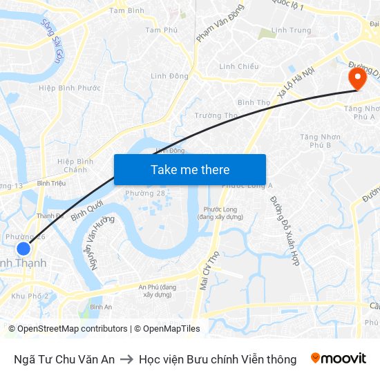 Ngã Tư Chu Văn An to Học viện Bưu chính Viễn thông map