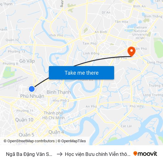 Ngã Ba Đặng Văn Sâm to Học viện Bưu chính Viễn thông map