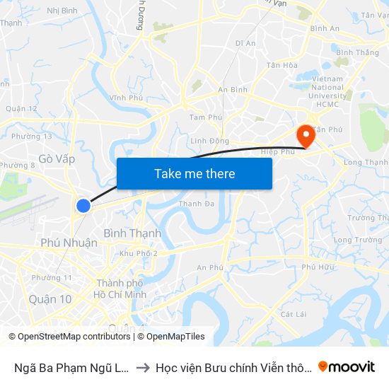 Ngã Ba Phạm Ngũ Lão to Học viện Bưu chính Viễn thông map