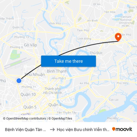 Bệnh Viện Quận Tân Bình to Học viện Bưu chính Viễn thông map