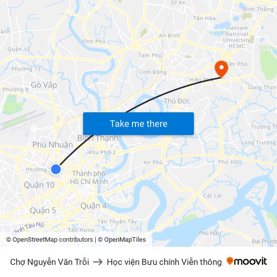 Chợ Nguyễn Văn Trỗi to Học viện Bưu chính Viễn thông map