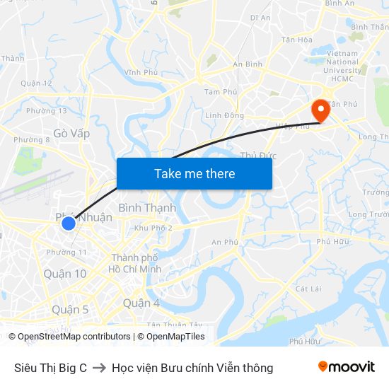 Siêu Thị Big C to Học viện Bưu chính Viễn thông map