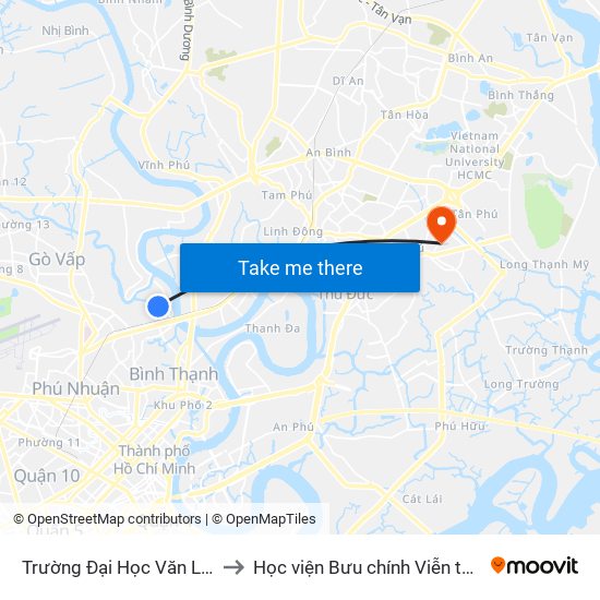 Trường Đại Học Văn Lang to Học viện Bưu chính Viễn thông map