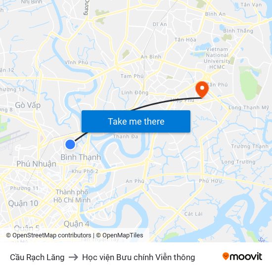 Cầu Rạch Lăng to Học viện Bưu chính Viễn thông map