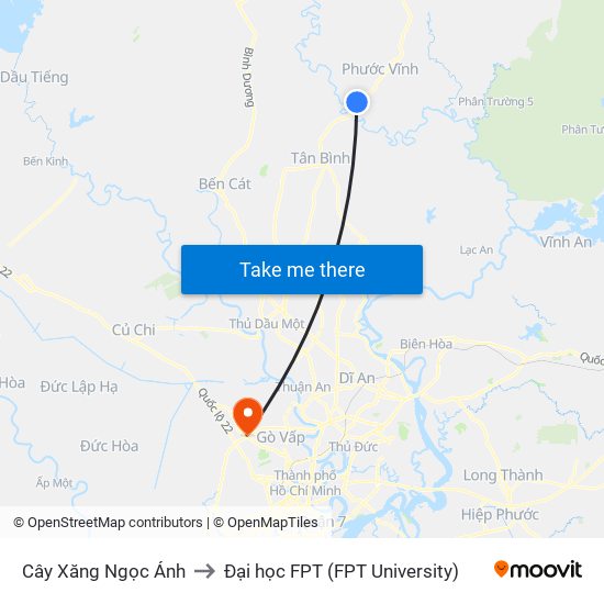 Cây Xăng Ngọc Ánh to Đại học FPT (FPT University) map