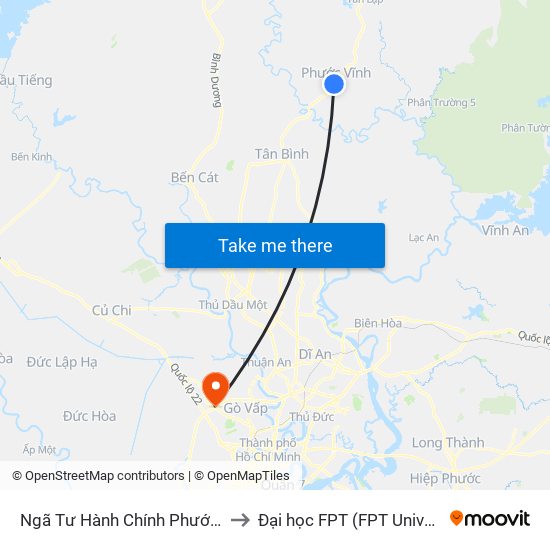 Ngã Tư Hành Chính Phước Vĩnh to Đại học FPT (FPT University) map