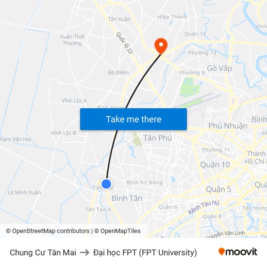 Chung Cư Tân Mai to Đại học FPT (FPT University) map