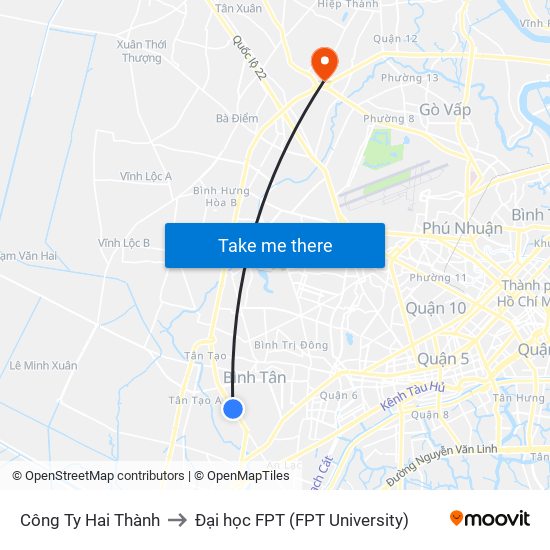 Công Ty Hai Thành to Đại học FPT (FPT University) map