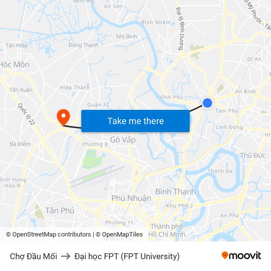 Chợ Đầu Mối to Đại học FPT (FPT University) map