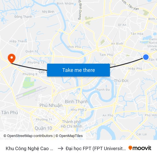 Khu Công Nghệ Cao Q9 to Đại học FPT (FPT University) map