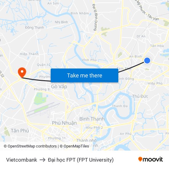 Vietcombank to Đại học FPT (FPT University) map