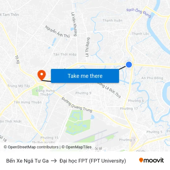 Bến Xe Ngã Tư Ga to Đại học FPT (FPT University) map