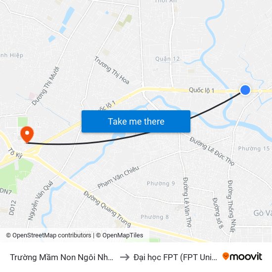 Trường Mầm Non Ngôi Nhà Trẻ Thơ to Đại học FPT (FPT University) map