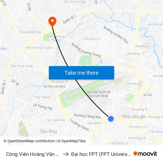 Công Viên Hoàng Văn Thụ to Đại học FPT (FPT University) map