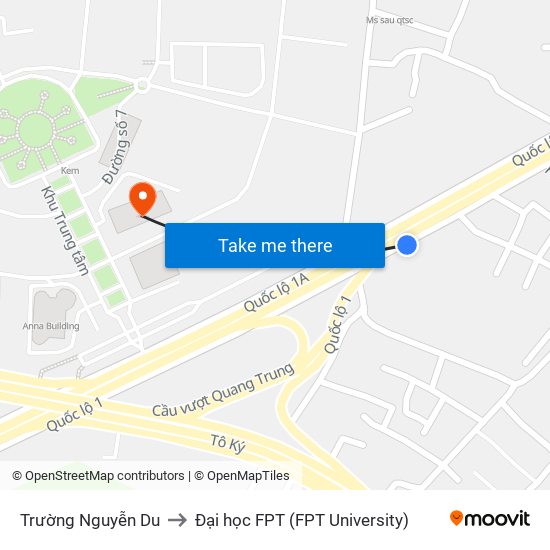 Trường Nguyễn Du to Đại học FPT (FPT University) map